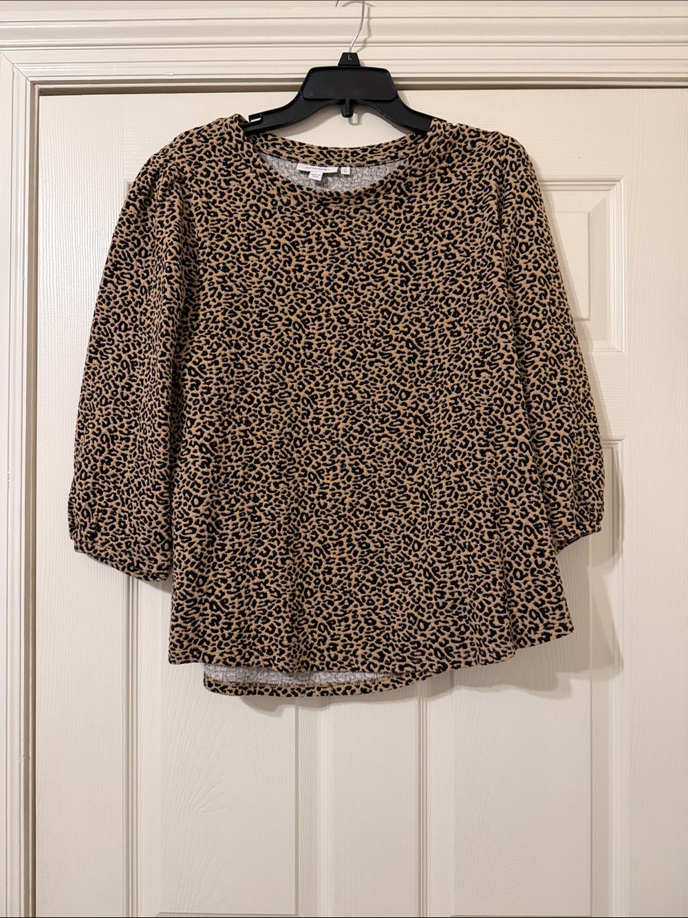 Chico's Leopard-Print 3/4 Sleeve Blouse in Tan and Black